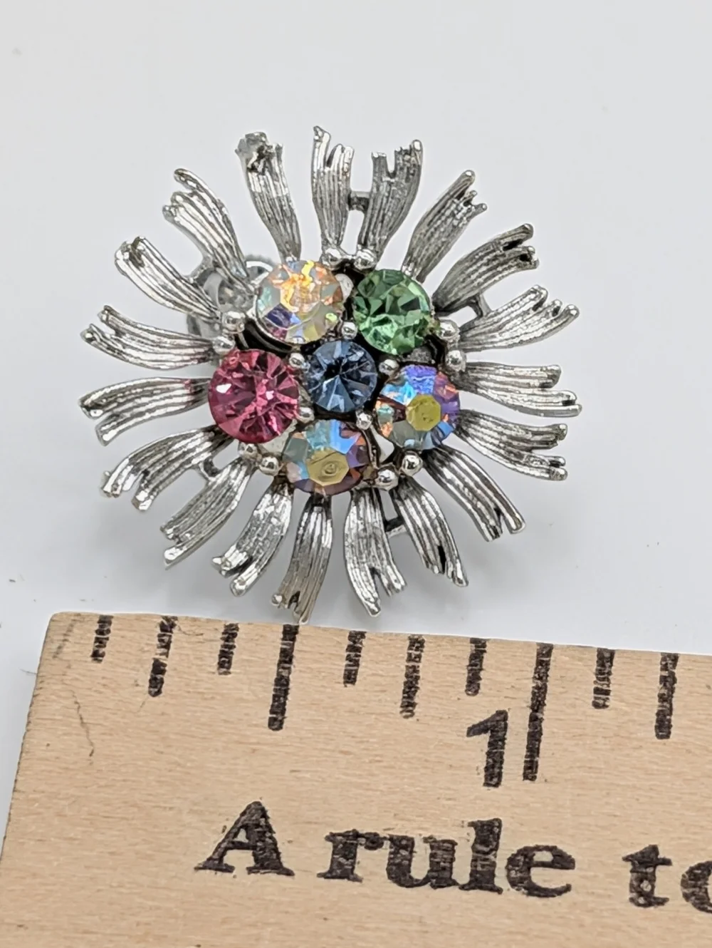 Vintage Lisner multi color Faceted Rhinestone Floral Screw Back Clip Earrings